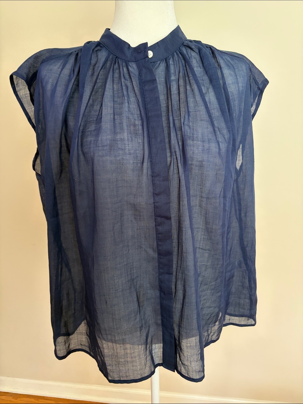 Banana Republic Navy Cap-Sleeve Sheer Pleated Blouse— Never Worn!